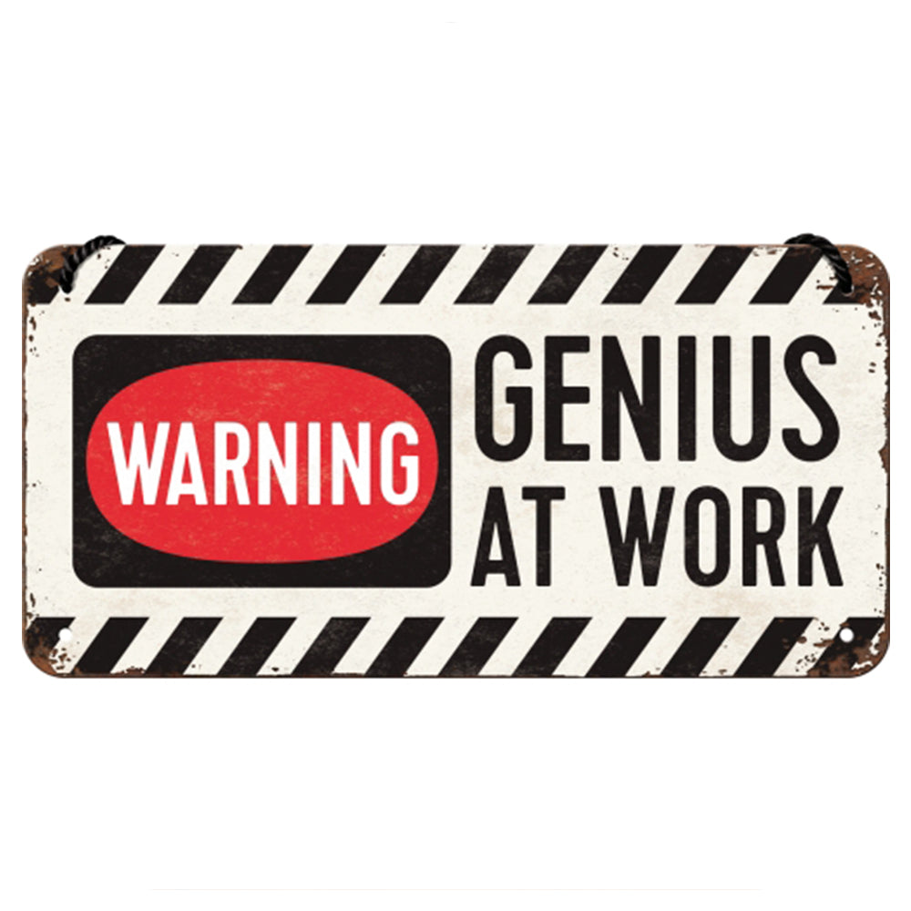 Warning - Genius at Work | Embossed Tin Sign | 20cm x 10cm