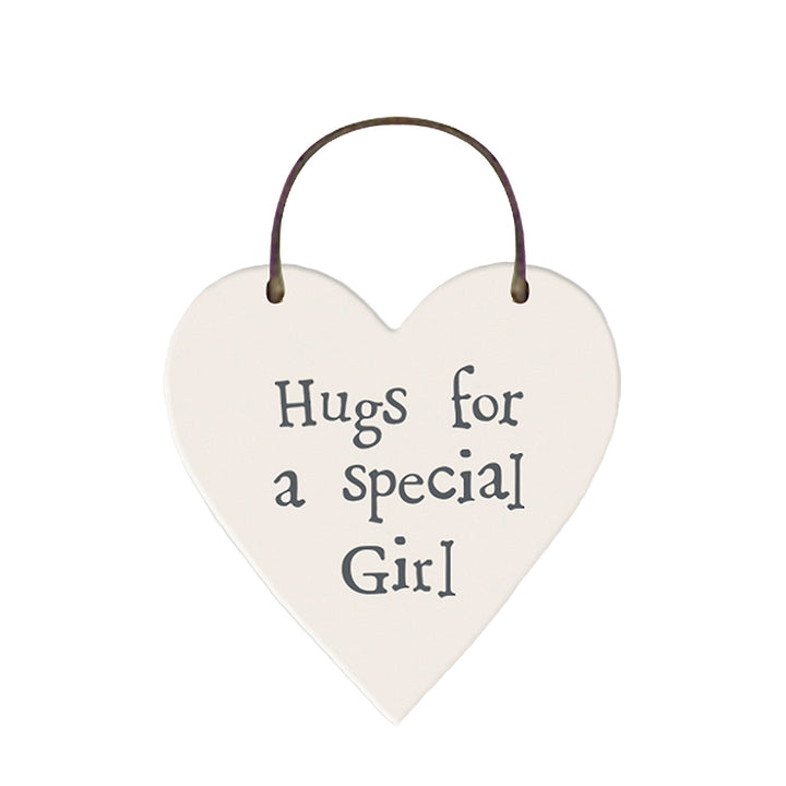 Hugs For A Special Girl Mini Wooden Hanging Heart | Cracker Filler | Mini Gift