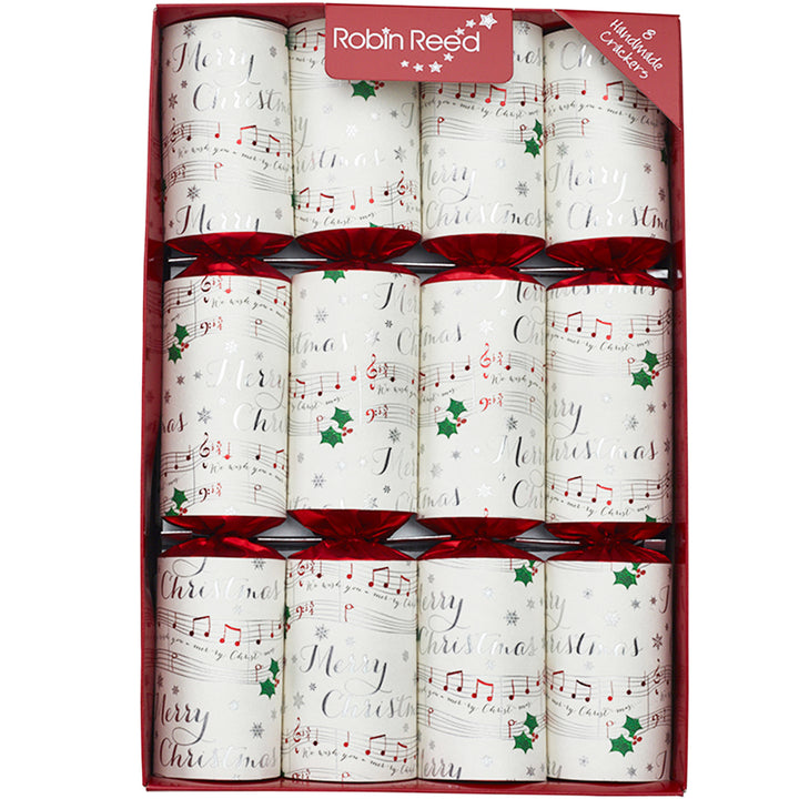 8 Handmade Christmas Crackers with Chime Bars | Musical Notes Pattern