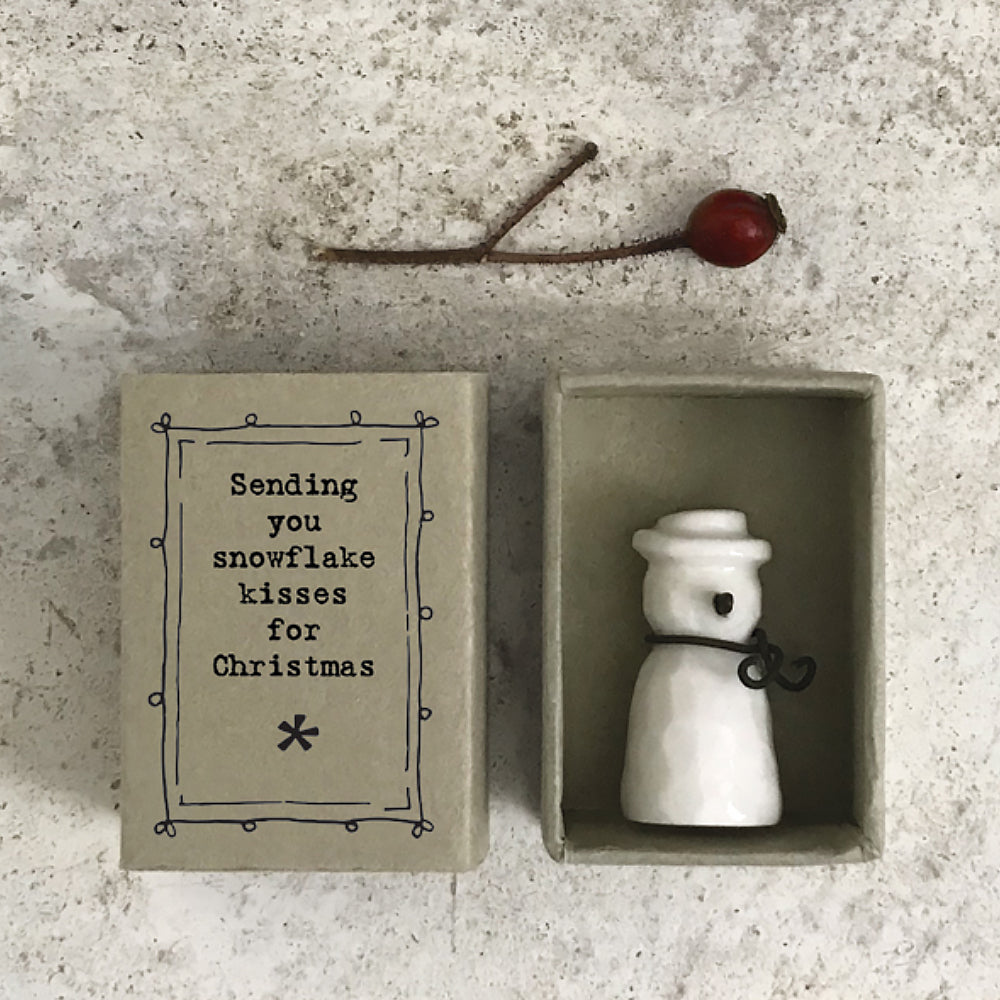 Snowflake Kisses For Christmas | Ceramic Snowman | Cracker Filler | Matchbox Gift