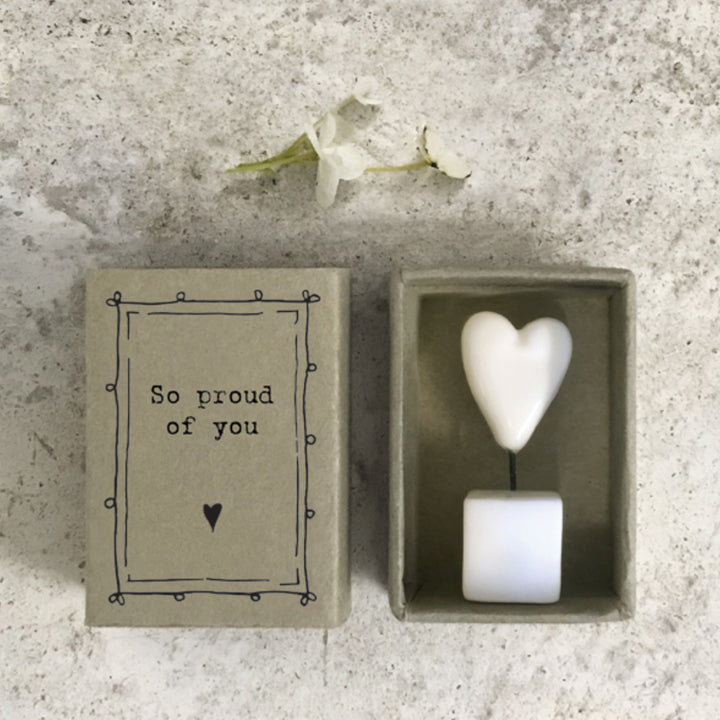 So Proud of You | Ceramic Heart on Stand | Cracker Filler | Matchbox Mini Gift