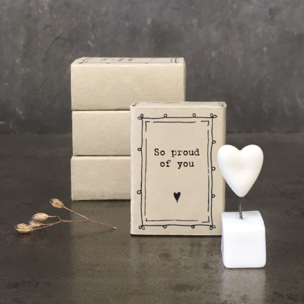 So Proud of You | Ceramic Heart on Stand | Cracker Filler | Matchbox Mini Gift