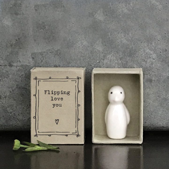 Flipping Love You | Ceramic Penguin | Cracker Filler | Matchbox Mini Gift