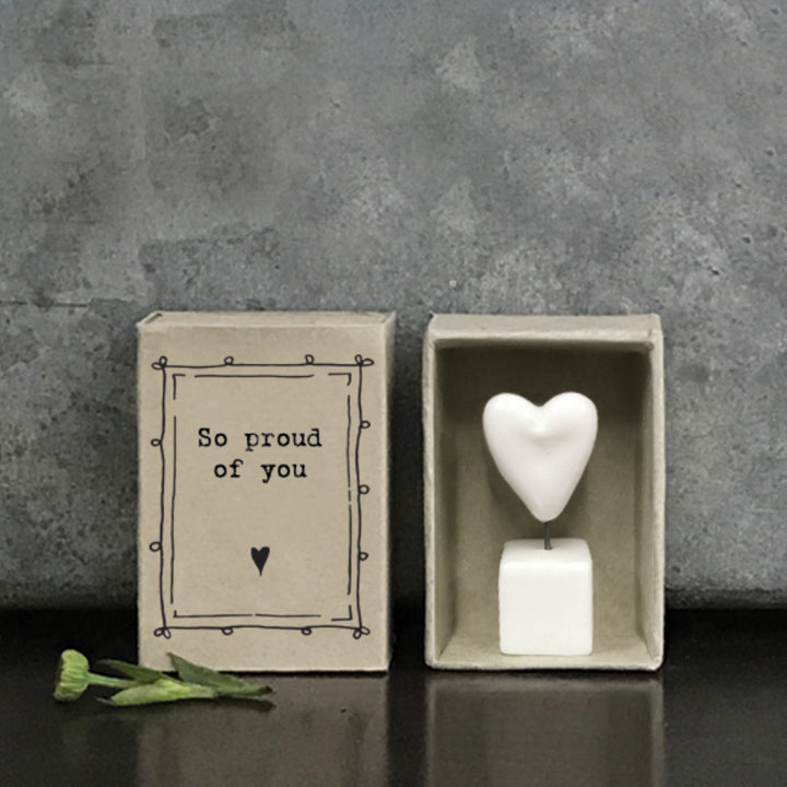 So Proud of You | Ceramic Heart on Stand | Cracker Filler | Matchbox Mini Gift