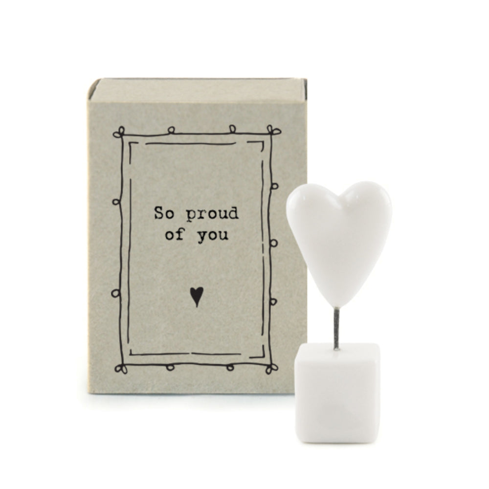 So Proud of You | Ceramic Heart on Stand | Cracker Filler | Matchbox Mini Gift